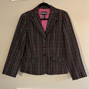 Vintage Requirements Blazer Black Tweed Pink, Red White Threads Single Breast 12